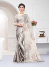 Grey Colour Latest Designer heavy Party And Wedding Wear Digital Foil Print Heavy Siroski Hot Fix Stone Work folder Piping Saree Collection 2872